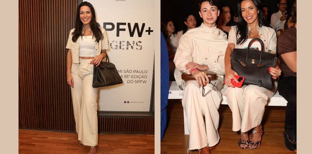 Apresentadora Carla Prata marca presença no São Paulo Fashion Week